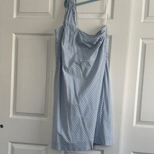Banana Republic Blue and White Striped One-Shoulder Dress